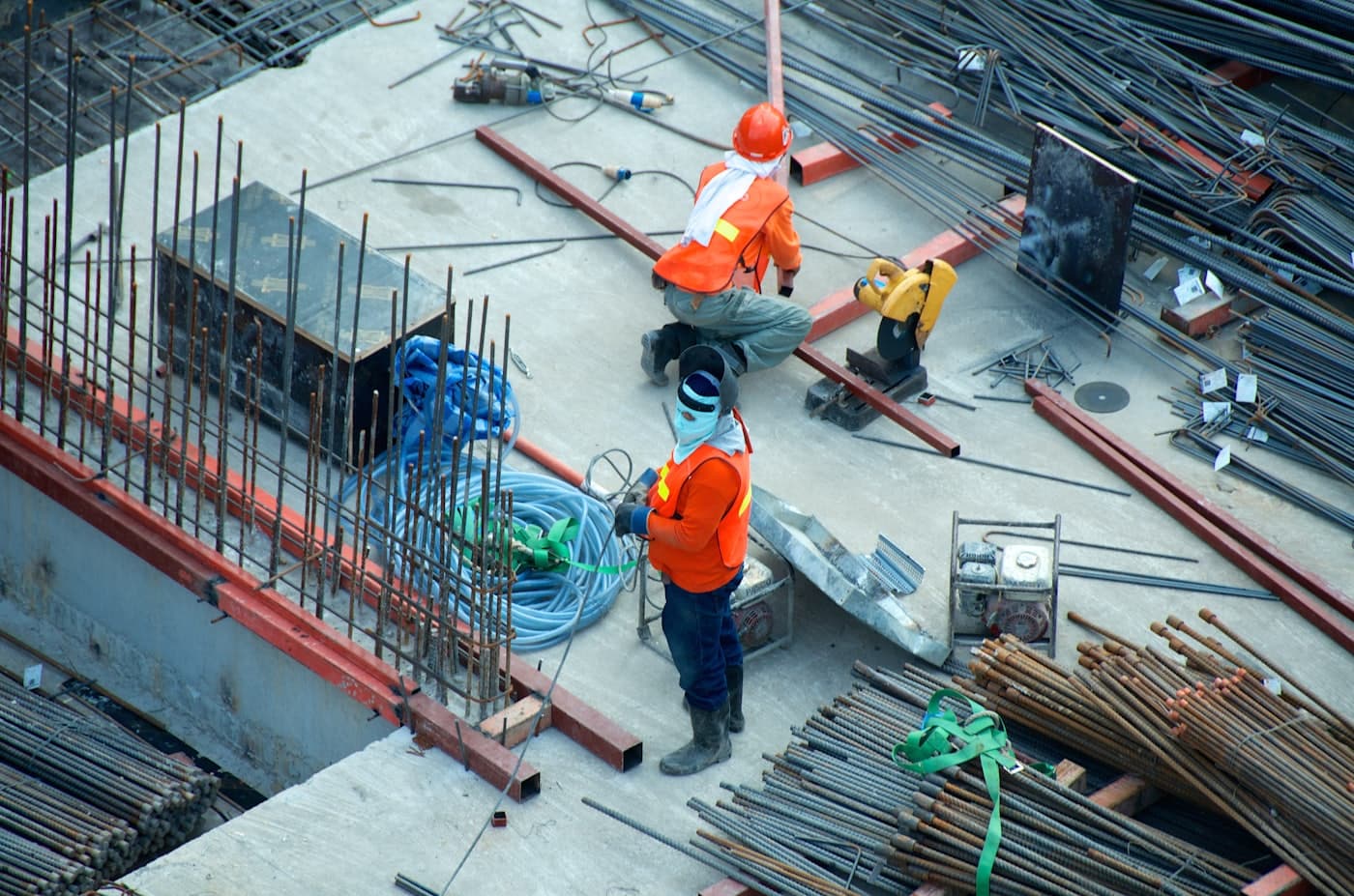 Construction crew working on a steel-frame building site